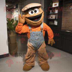 Rust Jambalaya mascot costume character dressed with a Dungarees and Hats