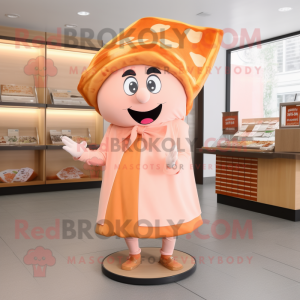 Peach Pizza Slice mascot costume character dressed with a Culottes and Scarves