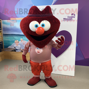 Maroon Heart mascot costume character dressed with a Bermuda Shorts and Headbands