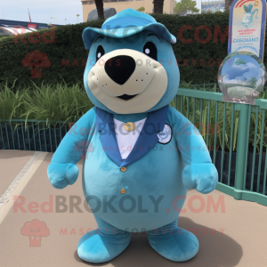 Cyan Sea Lion maskot kostym...