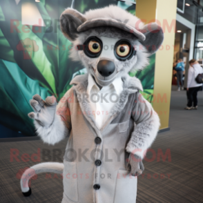 Gray Lemur mascot costume character dressed with a Coat and Ties