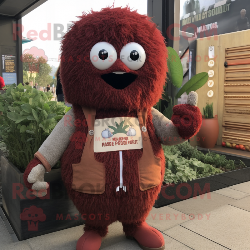 Rust Meatballs mascot costume character dressed with a Cardigan and Keychains