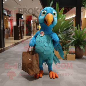 Turquoise Parrot mascot costume character dressed with a Jeggings