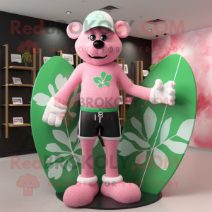 Pink Four Leaf Clover mascot costume character dressed with a Board Shorts and Bracelet watches