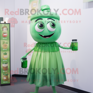 Green Scented Candle mascot costume character dressed with a Shift Dress and Headbands
