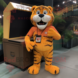 Orange Saber-Toothed Tiger mascot costume character dressed with a Cargo Pants and Gloves