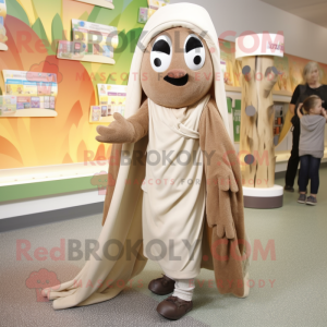 Tan Aglet mascot costume character dressed with a Leggings and Shawl pins