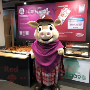 Magenta Pulled Pork Sandwich mascot costume character dressed with a Oxford Shirt and Shawls