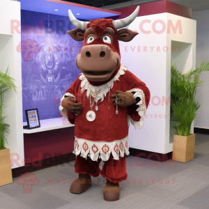 Maroon Beef Stroganoff mascot costume character dressed with a Rash Guard and Earrings