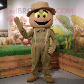 Olive Scarecrow mascot costume character dressed with a Jumpsuit and Bow ties