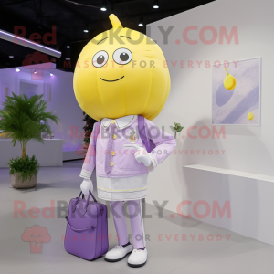 Lavender Lemon mascot costume character dressed with a Poplin Shirt and Coin purses