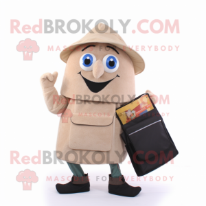Beige Paella mascot costume character dressed with a Corduroy Pants and Wallets