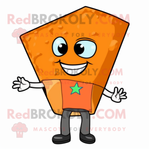 Orange Nachos mascot costume character dressed with a Bermuda Shorts and Pocket squares
