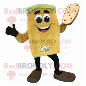 Olive Grilled Cheese Sandwich mascot costume character dressed with a Cargo Shorts and Mittens