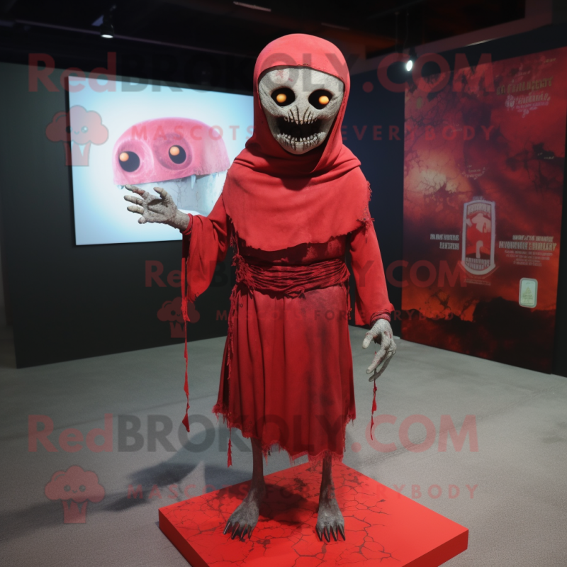 Red Undead mascot costume character dressed with a Sheath Dress and Wraps