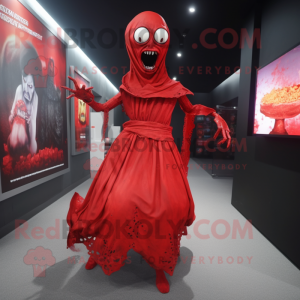 Red Undead mascot costume character dressed with a Sheath Dress and Wraps