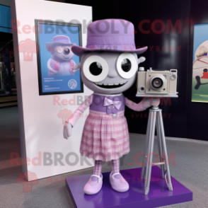 Lavender Camera mascot costume character dressed with a A-Line Dress and Pocket squares