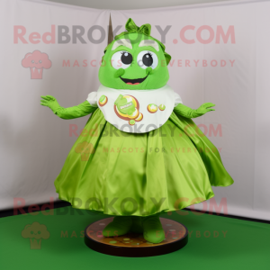 Lime Green Chocolates mascot costume character dressed with a Circle Skirt and Scarf clips