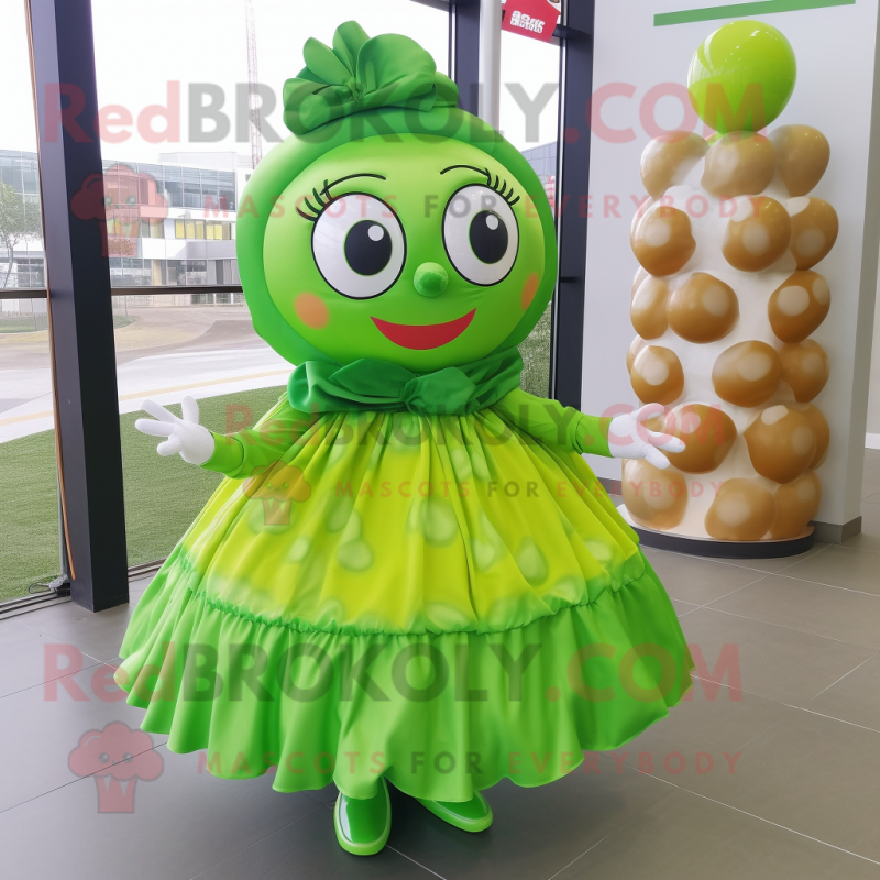 Lime Green Chocolates mascot costume character dressed with a Circle Skirt and Scarf clips