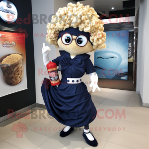 Navy Ramen mascot costume character dressed with a Midi Dress and Handbags