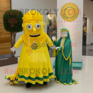 Lemon Yellow Irish Flag mascot costume character dressed with a Empire Waist Dress and Watches