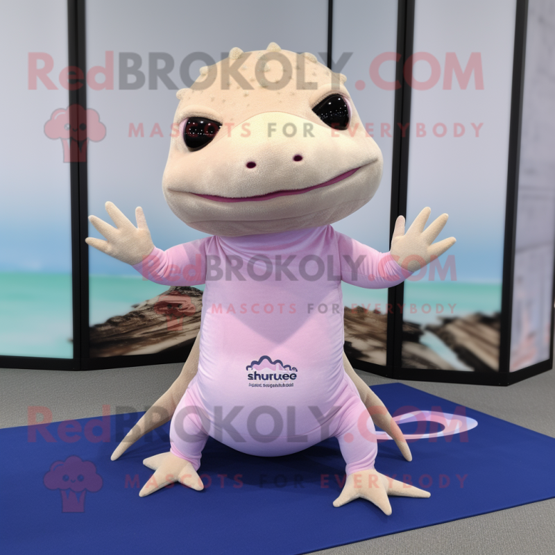 Beige Axolotls mascot costume character dressed with a Yoga Pants and Wraps