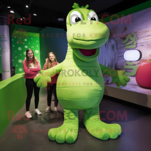 Lime Green Loch Ness Monster mascot costume character dressed with a Long Sleeve Tee and Headbands