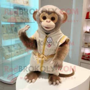 Personaje de traje de mascota mono capuchino blanco vestido con una camisa  abotonada y anteojos - Disfraces de mascotas -  Tamaño L  (175-180 CM)