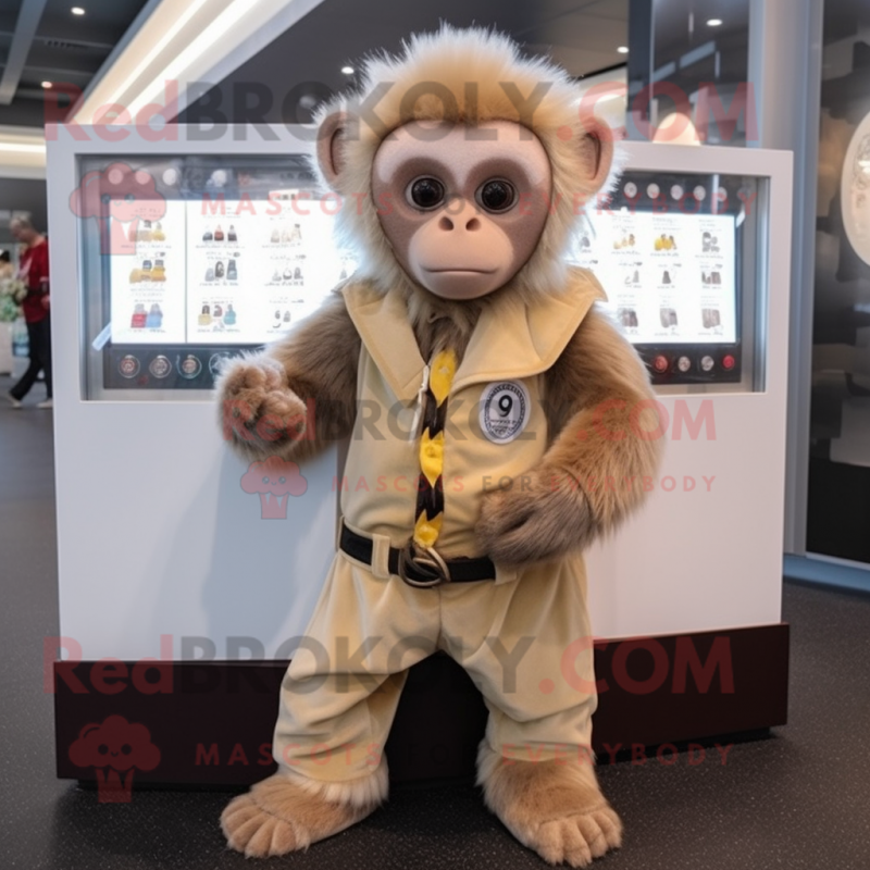 Beige Capuchin Monkey mascot costume character dressed with a