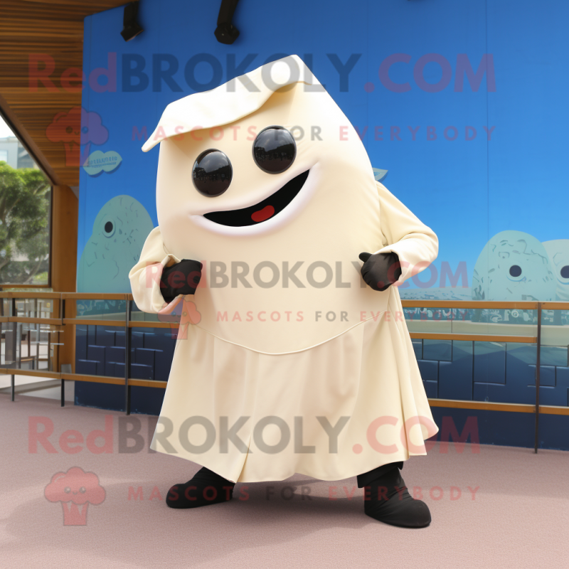 Cream Stingray mascot costume character dressed with a Culottes and Belts