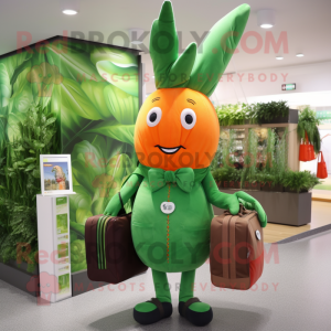 Forest Green Carrot mascot costume character dressed with a Playsuit and Handbags