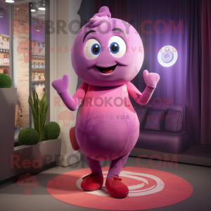 Lavender Raspberry mascot costume character dressed with a Yoga Pants and Rings