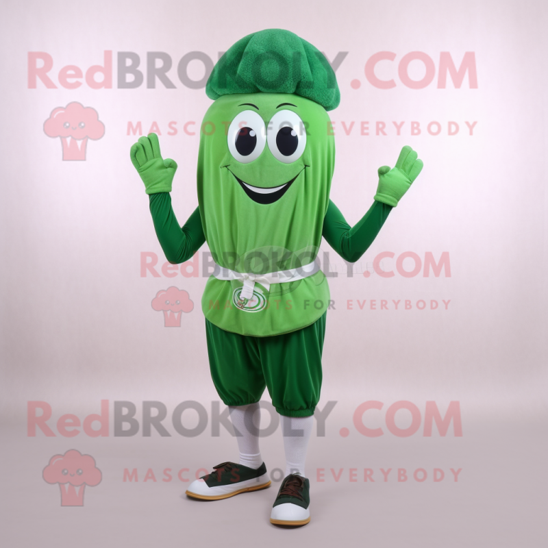 Forest Green Green Bean mascot costume character dressed with a Capri Pants and Headbands