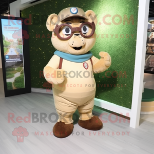 Beige Bracelet mascot costume character dressed with a Romper and Reading glasses