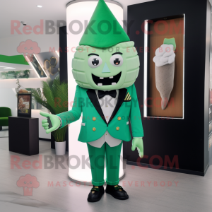 Green Ice Cream Cone mascot costume character dressed with a Blazer and Earrings