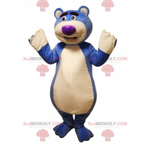 Mascotte blauwe beer met een paarse snuit. Beer kostuum -