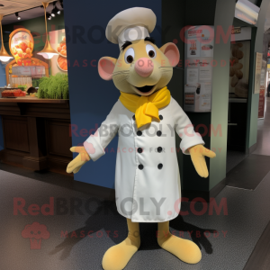 Lemon Yellow Ratatouille mascot costume character dressed with a Dress Pants and Lapel pins