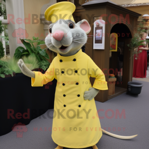 Lemon Yellow Ratatouille mascot costume character dressed with a Dress Pants and Lapel pins