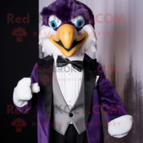 Purple Eagle mascot costume character dressed with a Tuxedo and Bow ties