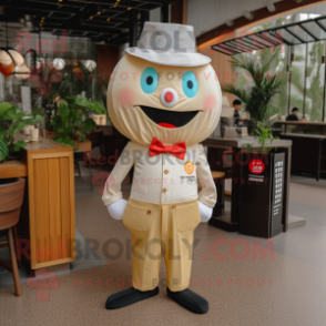 Tan Dim Sum mascot costume character dressed with a Button-Up Shirt and Pocket squares