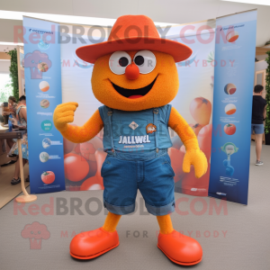 Orange Jambalaya mascot costume character dressed with a Denim Shorts and Anklets