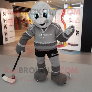 Grå ishockeystav maskot...