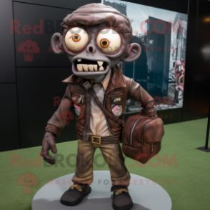 Brown Zombie mascot costume character dressed with a Leather Jacket and Wallets