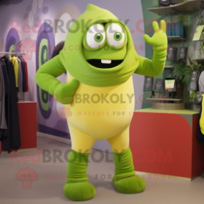 Olive Cyclops mascot costume character dressed with a Joggers and Gloves