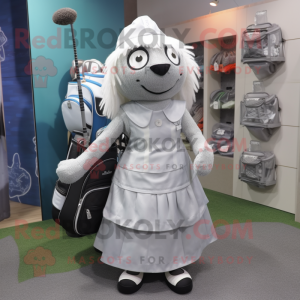 Silver Golf Bag mascot costume character dressed with a Dress and Headbands