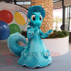 Cyan Sea Horse mascotte...