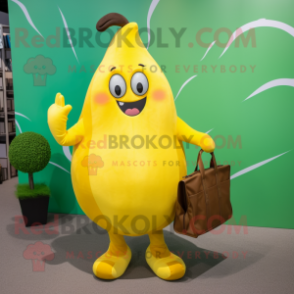 Yellow Pear mascot costume character dressed with a Bikini and Briefcases