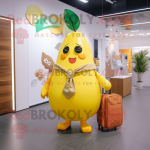 Yellow Pear mascot costume character dressed with a Bikini and Briefcases