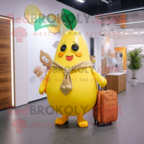 Yellow Pear mascot costume character dressed with a Bikini and Briefcases