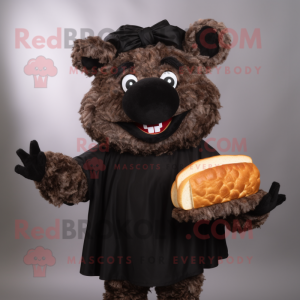 Black Pulled Pork Sandwich mascot costume character dressed with a Sweater and Cummerbunds